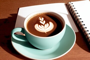 coffee and a  notebook art painting made with Generative AI technology