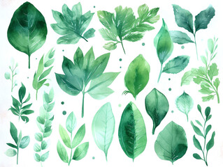 Obraz premium 水彩で描いた緑色の葉っぱ