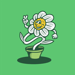 Character retro flowers illustrations