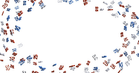 3d golden 25 years anniversary celebration with star background. 3d illustration.