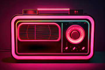 Fototapeta premium Neon radio sign. Vector radio receiver illustration in bright neon style. Generative Ai