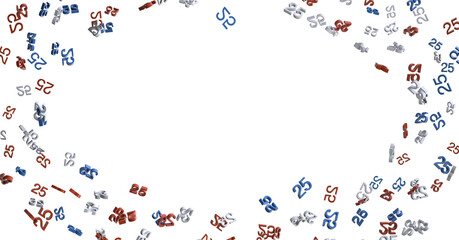 3d golden 25 years anniversary celebration with star background. 3d illustration.