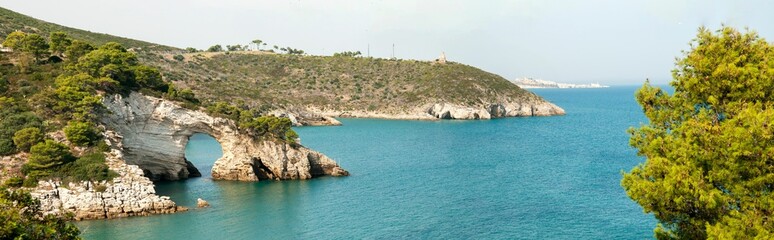 Panoramic of a scenic coastline near Vieste, Gargano in Italy