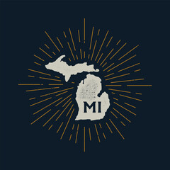 Vintage Michigan, USA map with grunge texture and emblem. Michigan vintage print for t-shirt. Trendy Hipster design. Vector illustration