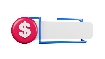 Dollar minimal 3D icon to fill text, live stream 3d render. text placeholder for cash
