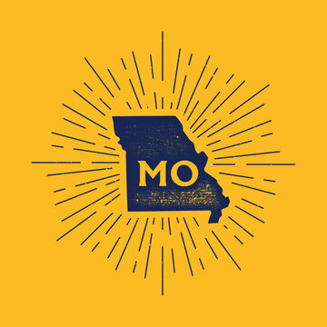 Vintage Missouri, USA map with grunge texture and emblem. Missouri vintage print for t-shirt. Trendy Hipster design. Vector illustration