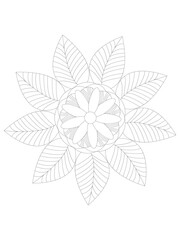 
 Flowers  Leaves Coloring page Adul and Flower Outline Illustration for Covering Book. Coloring book for kids and adults.
 