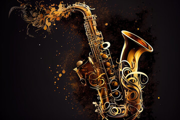 Obraz na płótnie Canvas Music, saxophone made with musical symbols. Generative Ai