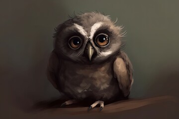 cutely portrayed owl with big eyes. AI-generated visuals for computers. Generative AI