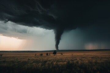 Obraz na płótnie Canvas terrible tornado over the steppe AI. Generative AI