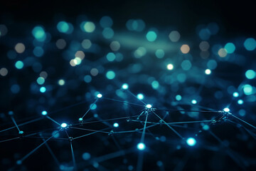 Illuminated network nodes against a dark background - network, Deep Blue background, Technology background, Business concept, digital background, bokeh Generative AI