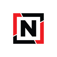 N letter with red black frame monogram. N company icon.