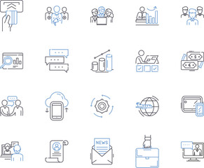 Corporation office space outline icons collection. Corporate, Office, Space, Facility, Rent, Lease, Room vector and illustration concept set. Suites, Complex, Building linear signs