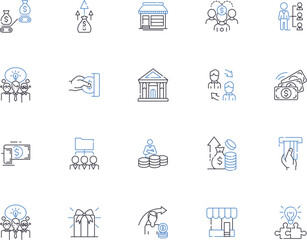 Customer relationship management outline icons collection. CRM, Customer, Relationships, Management, Service, Support, Information vector and illustration concept set. Communication, Data, Analytics