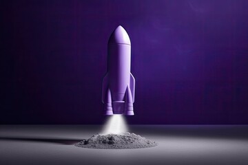 A purple backdrop and an illustration of a rocket touching down on the moon are used. Adaptable enough for a wide range of purposes. Generative AI