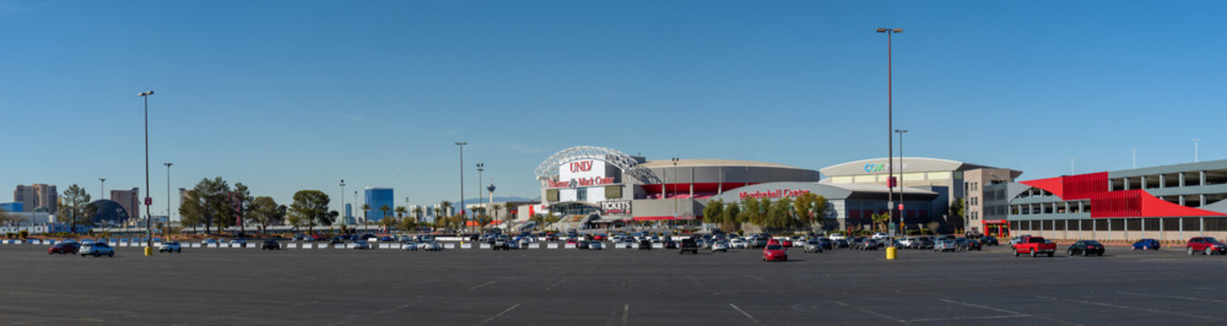 UNLV, University of Nevada at las vegas , campus in Las Vegas panorama. shot in April 2023