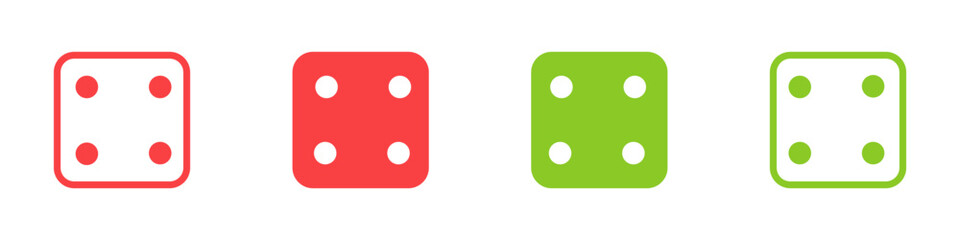 Four. Green and red casino dice sign. Playing bones vector illustration. Dice vector icon.