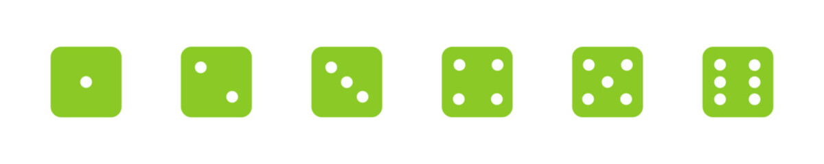 Green casino dice sign. Playing bones vector illustration. Dice vector icon.