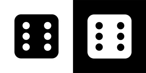 Six. Black casino dice sign. Playing bones vector illustration. Dice vector icon.