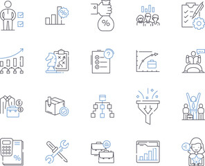 Corporation outline icons collection. Company, Entity, Business, Conglomerate, Organization, Group, Multinational vector and illustration concept set. Conglomeration, Firm, Joint-Stock linear signs