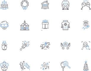 Happy people outline icons collection. Cheerful, Content, Joyful, Optimistic, Jubilant, Blissful, Exuberant vector and illustration concept set. Gratified, Elated, Glad linear signs