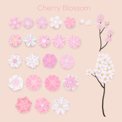 Pink and white cherry blossom elements