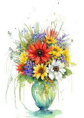 Modern wildflowers floral arrangement in a vase