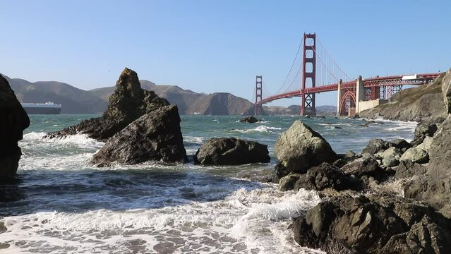 Golden Gate Bridge seen from Marshall beach in San Francisco, California, USA
