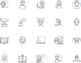 Mentor outline icons collection. mentor, guidance, support, coaching, training, development, leadership vector and illustration concept set. inspiration, motivation, accountability linear signs