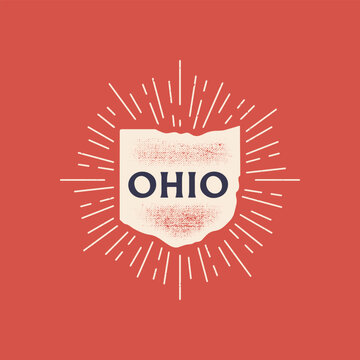 Vintage Ohio, USA map with grunge texture and emblem. Ohio vintage print for t-shirt. Trendy Hipster design. Vector illustration