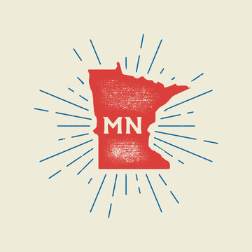 Vintage Minnesota, USA map with grunge texture and emblem. Minnesota vintage print for t-shirt. Trendy Hipster design. Vector illustration