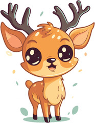 Cute cartoon deer vector with leaves flying around