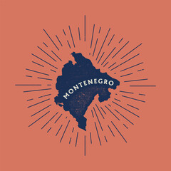 Vintage Montenegro map with grunge texture and emblem. Montenegro vintage print for t-shirt. Trendy Hipster design. Vector illustration - obrazy, fototapety, plakaty