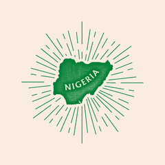 Vintage Nigeria map with grunge texture and emblem. Nigeria vintage print for t-shirt. Trendy Hipster design. Vector illustration