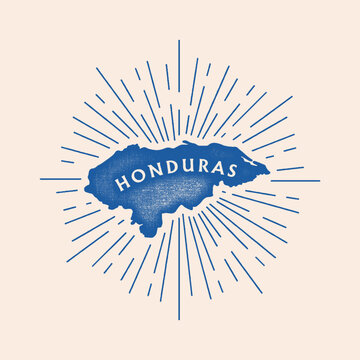 Vintage Honduras map with grunge texture and emblem. Honduras vintage print for t-shirt. Trendy Hipster design. Vector illustration