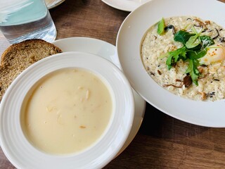 Tuscany Mushroom Risotto with Trumle Sauce and Onion Soup at BRICK YARD 33 1/3 American Club restaurant in Yangmingshan, Shilin District, Taipei City