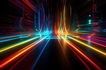 colorful growing in random directions neon lines background wallpaper created with Generative AI technology