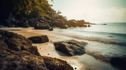Fototapeta na wymiar beautiful tropical beach landscape summer seaside, Cinematic, Generative Ai