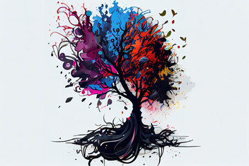 Obraz premium arbre musique, splash color. Generative Ai