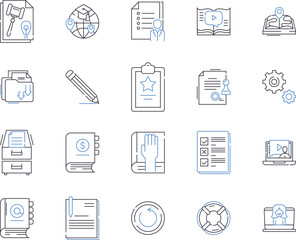 distance learning outline icons collection. Distance, Learning, Online, Education, Virtual, Course, Program vector and illustration concept set. Class, Web-based, eLearning linear signs