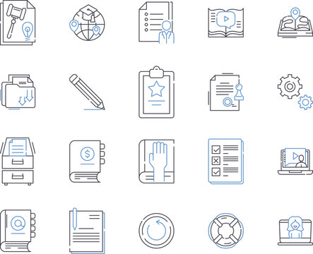 distance learning outline icons collection. Distance, Learning, Online, Education, Virtual, Course, Program vector and illustration concept set. Class, Web-based, eLearning linear signs