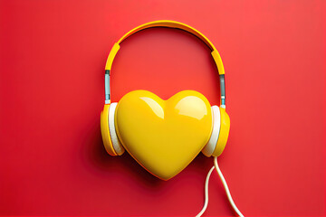 Human heart symbol inside headphones. Creative romantic concept. Generative Ai