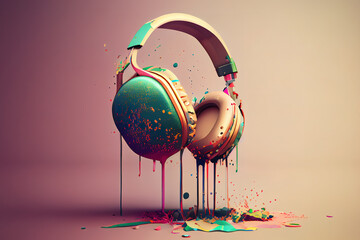 Retro headphones, vintage 3d render illustration. Generative Ai