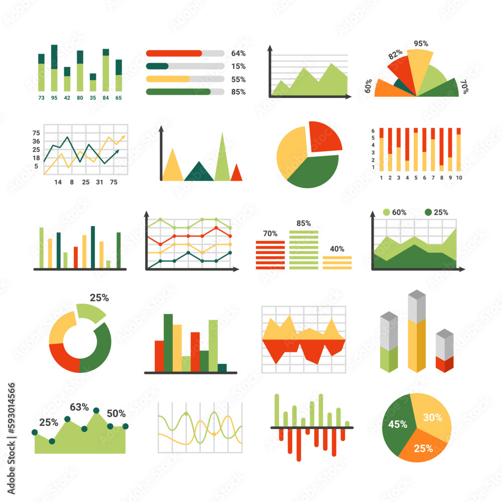 Aufkleber Infographic elements. Graph, chart and bar. Flat business presentation objects for financial statistics, marketing analytic, graphic diagram and market pie, money report vector trend set
