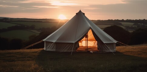 Luxury camping in the beautiful countryside. Glamping. Luxury tent. 