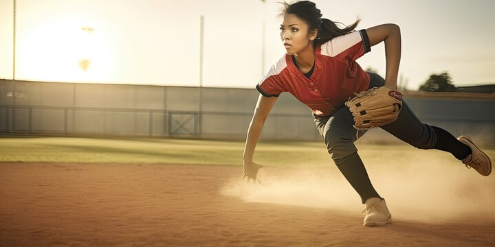 female athlete fast pitch softball player, generative AI