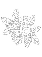

 Flowers  Leaves Coloring page Adul and Flower Outline Illustration for Covering Book. Coloring book for kids and adults.