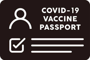 COVID-19 vaccine passport icon. Vaccination certificate against coronavirus with check mark, medical card or passport for travel in time pandemic.