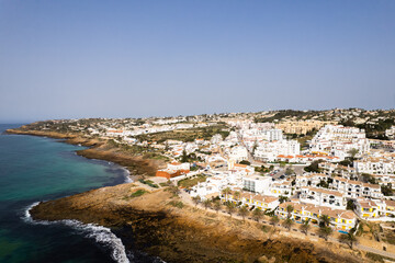 Fototapeta na wymiar Aerial from Luz at the south coast in the Algarve Portugal in Lagos
