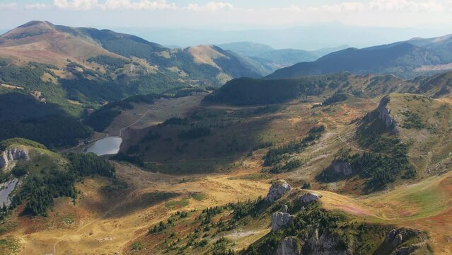 Top view of mountains and lake Sisko in national park Biogradska Gora Montenegro